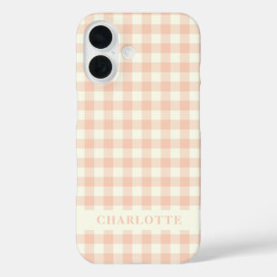 Pastel Peach Gingham Buffalo Check Pset Name iPhone 16 Hoesje