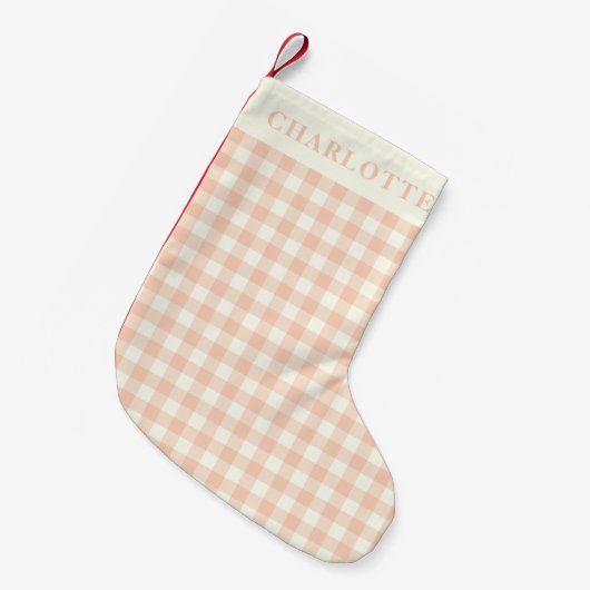 Pastel Peach Gingham Buffalo Check Pset Name Kleine Kerstsok (Voorkant (Hangend))