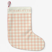 Pastel Peach Gingham Buffalo Check Pset Name Kleine Kerstsok (Voorkant)