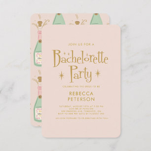 Pastel Peach Gouden Champagne Bachelorette Party Kaart