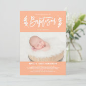 Pastel Peach Laurel krans Baby Foto Dop Kaart (Staand voorkant)