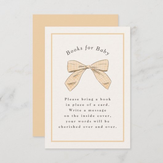 Pastel Peach Plaid Bow Elegant Baby shower Informatiekaartje (Voorkant / Achterkant)