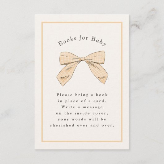 Pastel Peach Plaid Bow Elegant Baby shower Informatiekaartje (Voorkant)