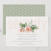 Pastel Peach Roos Floral Bunch 70 Birthday Invite Bedankkaart (Voorkant / Achterkant)
