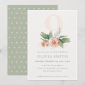 Pastel Peach Roos Floral Bunch 9th Birthday Invite Bedankkaart (Voorkant / Achterkant)