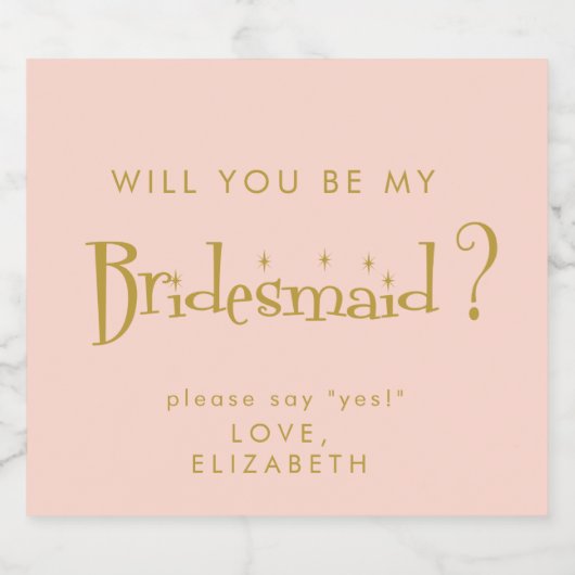 Pastel Peachy Roze Bruidsmeisje Voorstel Gift Sparkling Wijnetiket (Enkel label)