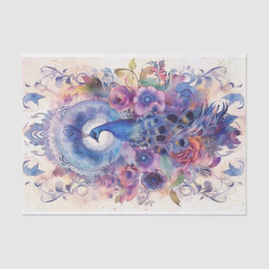 Pastel Peacock en Bloemen Tissuepapier (Voorkant)