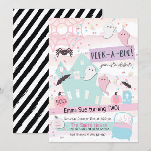 Pastel Peek-A-Boo Halloween Feestje 2e Verjaardag Kaart