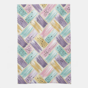 Pastel penseelstreek & goud kriskras Abstract Theedoek