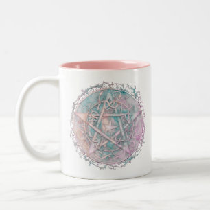 Pastel Pentagram Pagan Wiccan Witchcraft Halloween Tweekleurige Koffiemok