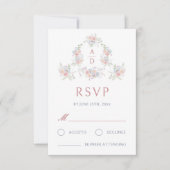 Pastel Peonies Cadre Mariage Monogrammes Carte RSV (Devant)
