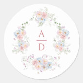 Pastel Peonies Frame Wedding Monograms Ronde Sticker (Voorkant)