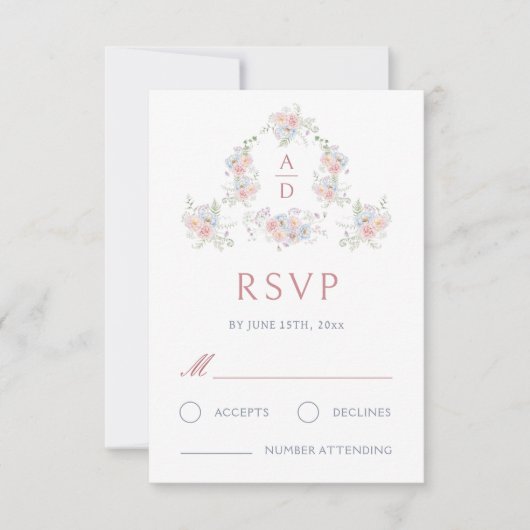 Pastel Peonies Frame Wedding Monograms RSVP Card (Voorkant)
