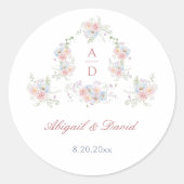 Pastel Peonies Lijst bruiloft monogrammen Ronde Sticker (Voorkant)