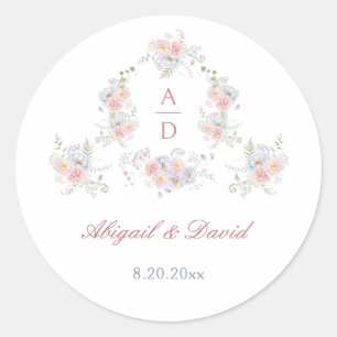 Pastel Peonies Lijst bruiloft monogrammen Ronde Sticker
