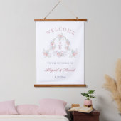 Pastel Peonies Lijst bruiloft monogrammen Welkom Hangend Wandkleed (Slaapkamer)