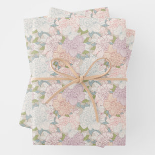 Pastel Peony & Butterfly Flower Pattern Inpakpapier Vel