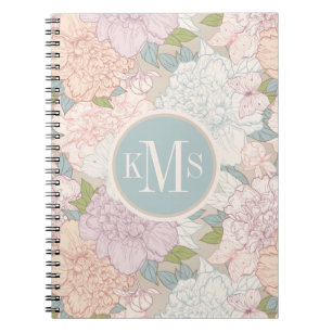 Pastel Peony & Butterfly Flower Pattern Notitieboek