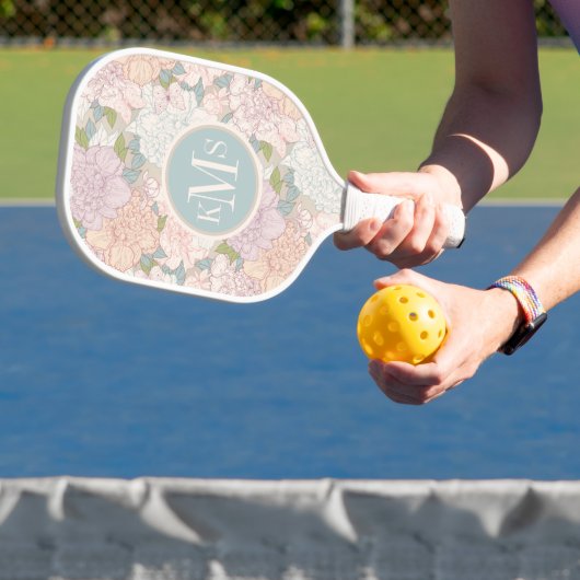 Pastel Peony & Butterfly Flower Pattern Pickleball Paddle (Insitu)