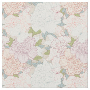 Pastel Peony & Butterfly Flower Pattern Stof