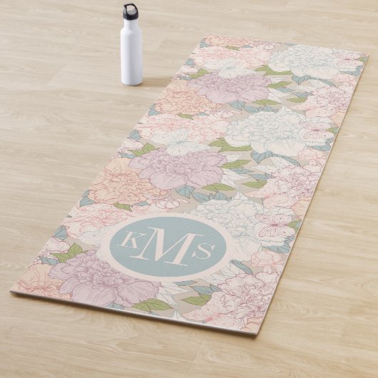 Pastel Peony & Butterfly Flower Pattern Yogamat (In situ)