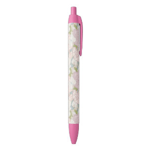 Pastel Peony & Butterfly Flower Pattern Zwarte Inkt Pen