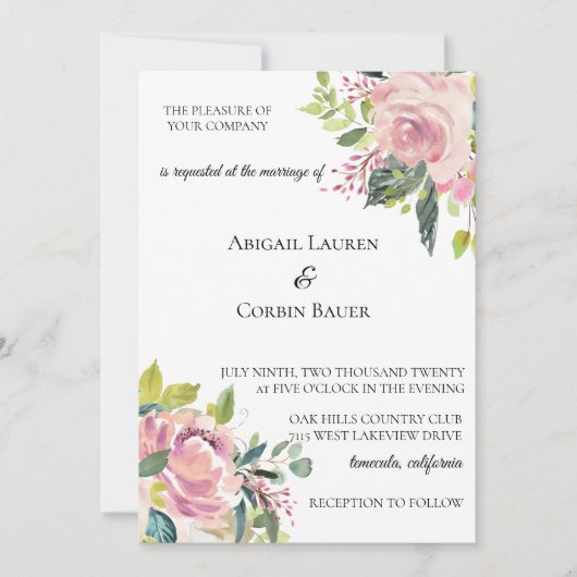 Pastel Peony Faire-part de mariage aquarelle (Devant)