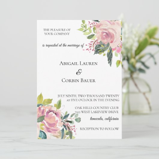 Pastel Peony Faire-part de mariage aquarelle (Debout devant)