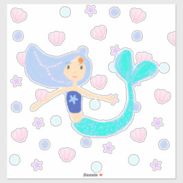 Pastel Periwinkle Mermaid Princess Seashells Pearl Sticker