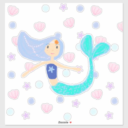 Pastel Periwinkle Mermaid Princess Seashells Pearl Sticker (Vel)