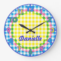 Pastel personnalisé À damiers Enfants Horloge avec