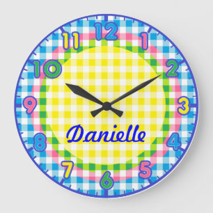 Pastel personnalisé À damiers Enfants Horloge avec