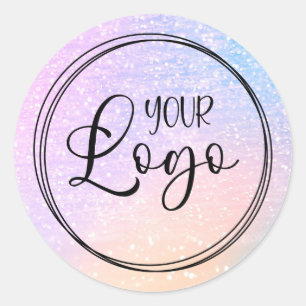 Pastel Perzik Blauwe Holografische Gradiënt Logo Ronde Sticker