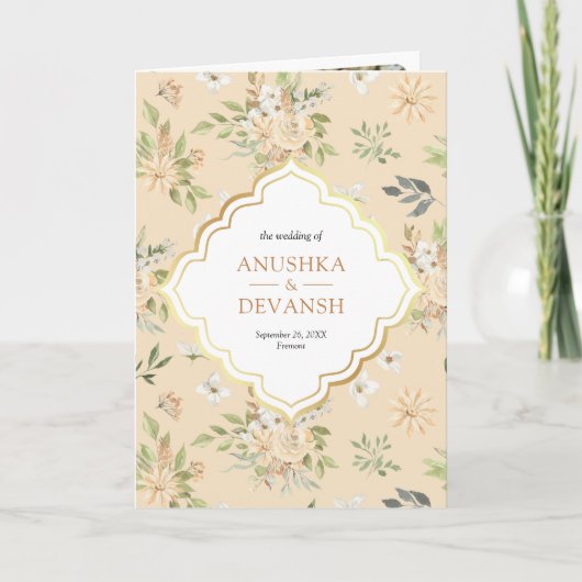 Pastel Perzik Bloemen QR Code Indiase bruiloft (Voorkant)