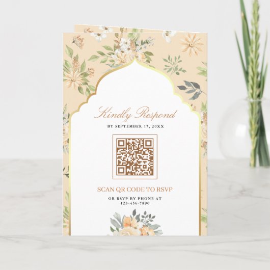 Pastel Perzik Bloemen QR Code Indiase bruiloft (Achterkant)