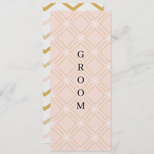 Pastel Perzik en Gouden Geometrische Reserveringss Menu (Voorkant / Achterkant)