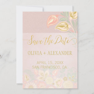 Pastel Perzik Goud Bloem Lenteroze Bruidsboeket Save The Date