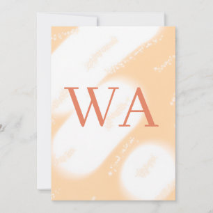 Pastel perzik oranje witte monogram retro vette na kaart