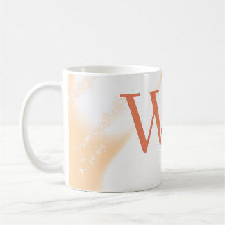 Pastel perzik oranje witte monogram retro vette na koffiemok