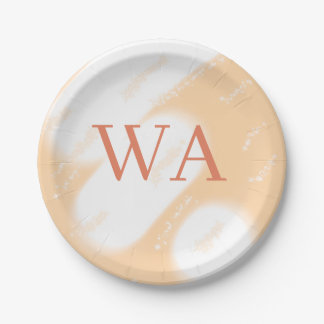 Pastel perzik oranje witte monogram retro vette na papieren bordje
