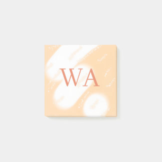 Pastel perzik oranje witte monogram retro vette na post-it® notes