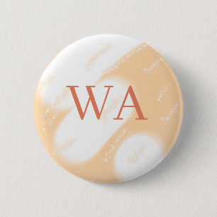 Pastel perzik oranje witte monogram retro vette na ronde button 5,7 cm