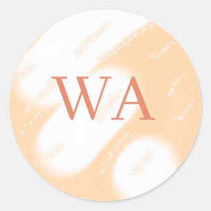 Pastel perzik oranje witte monogram retro vette na ronde sticker