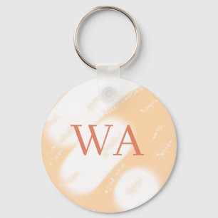 Pastel perzik oranje witte monogram retro vette na sleutelhanger