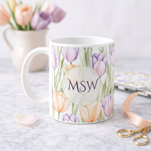 Pastel Perzik Paarse Tulpen Lente Bloemstuk Initia Koffiemok