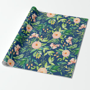 Pastel perzik & roze lente bloemenpatroon cadeaupapier
