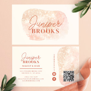 Pastel Perzik Social Media QR Code Glitter Visitekaartje