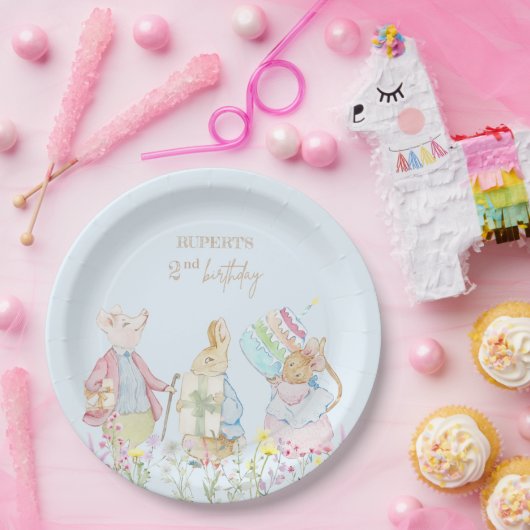 Pastel Peter het Konijn en Vrienden Verjaardag Papieren Bordje (Feest)