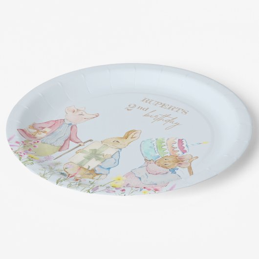 Pastel Peter het Konijn en Vrienden Verjaardag Papieren Bordje (Gekanteld)