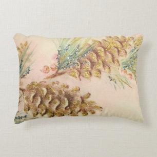 Pastel Pinecones met kerst Faux Sparkle Pillow Decoratief Kussen